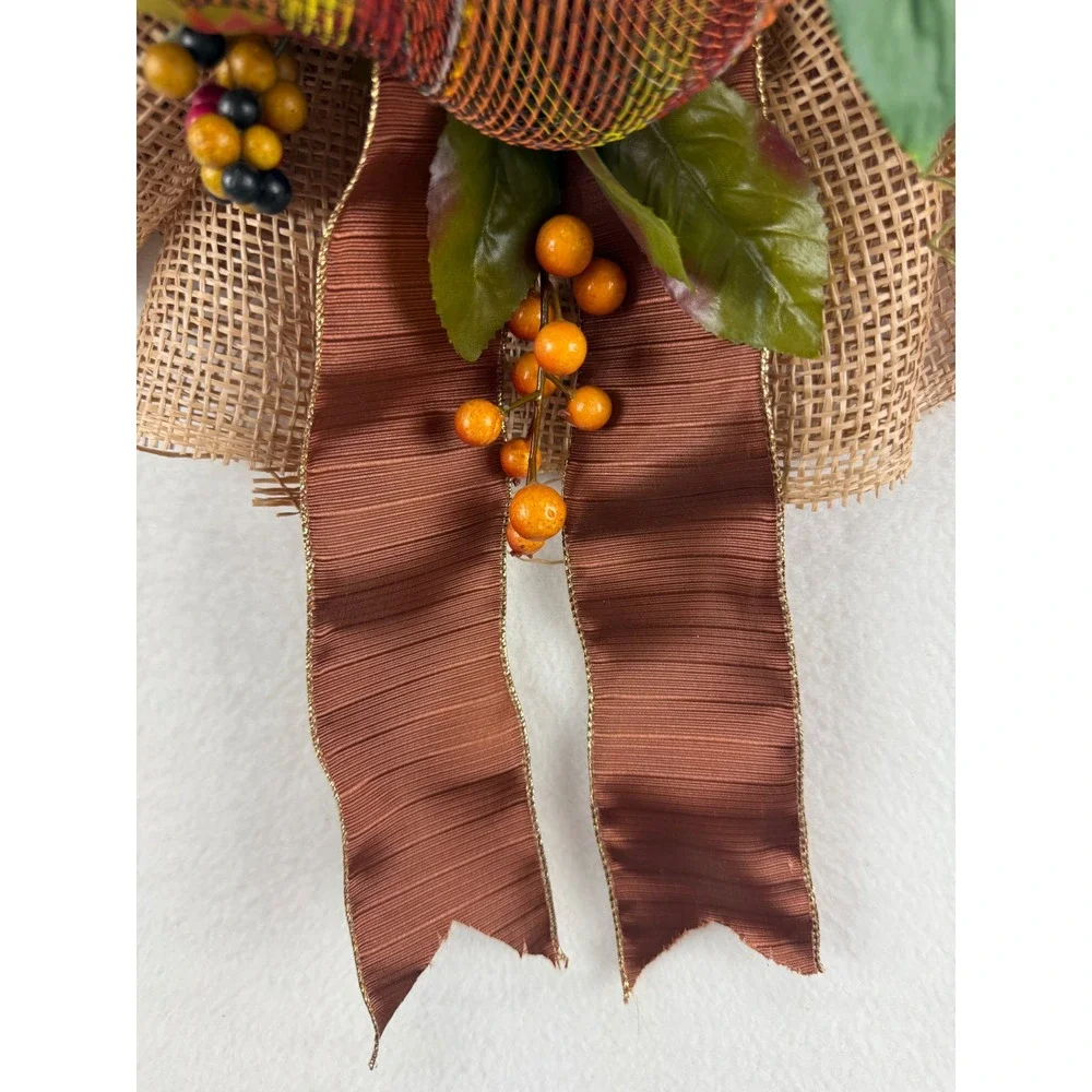 Handmade Fall Floral Wreath Burlap Deco Mesh Orange Yellow Hydrangea Decor